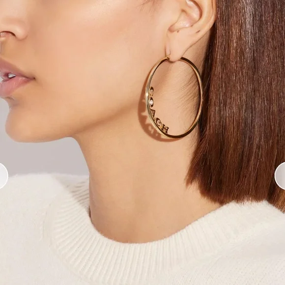 COACH NWT Medium Gold Logo Hoop Earrings - Picture 4 of 4